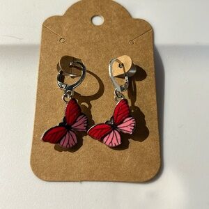 Red and Pink Butterfly‎ Lever-back Earrings